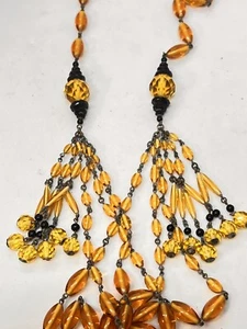 Elegante Collar de 39"" Art Deco Cuentas de Vidrio Ovalado Checo Borla Multi Hebras Ámbar - Imagen 1 de 13
