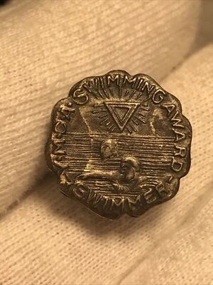 Prendedor de solapa de nadador antiguo YMCA de colección premio de natación RARO Foto 1 de 2