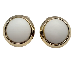 Pendientes Bergere Cerámica Blanca Centro Tono Dorado Halo Vintage Clip Firmados - Imagen 1 de 18