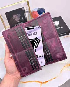 2028 Color Púrpura, Cartera Cuero Genuino, con Compartimento para Teléfono y Asa - Imagen 1 de 7
