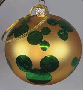 Disney Mickey Mouse Christmas Ball Ornament Gold with Green Mickey Mouse Heads - Picture 1 of 3
