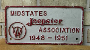Rare Vintage Midstates Jeepster Ass. License Plate, Willys, Jeep, Cast Aluminum - Picture 1 of 3