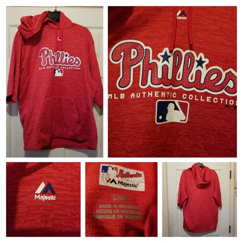 Philadelphia Phillies Hoodie Mens Large Red Magestic Pullover MLB Baseball - EUC Cover