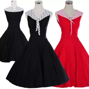 Summer Vintage 50s 60s Swing Retro Rockabilly Dress Festival Party Dress Solid - Picture 1 of 15