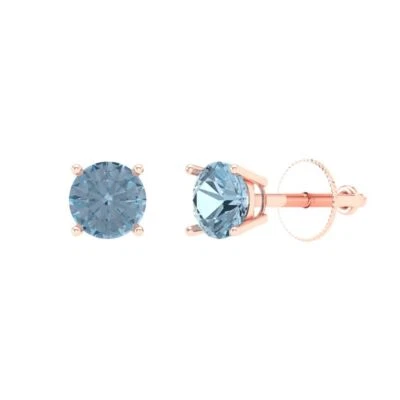 0.2 ct Round Cut Solitaire Stud Earrings Solid Rose Gold Earrings Screw back - Image 1 of 4