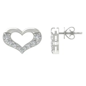 925 Sterling Silver 1/2 cttw Diamond Heart Stud Earrings Gift for Women - Picture 1 of 5