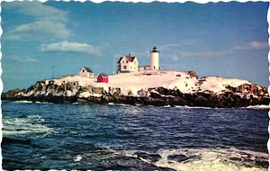 Postcard:  Winter at Nubble Light -- Cape Neddick - York -- Maine - USA - Picture 1 of 2