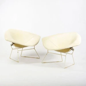 1960s Pair of Harry Bertoia for Knoll Large Diamond Chairs Original White Covers - Picture 1 of 12