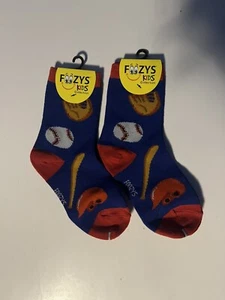 FOOZYS Baseball Kids Socks-Two Pairs-Blue with Red Children's Socks Bats & Balls - Picture 1 of 1