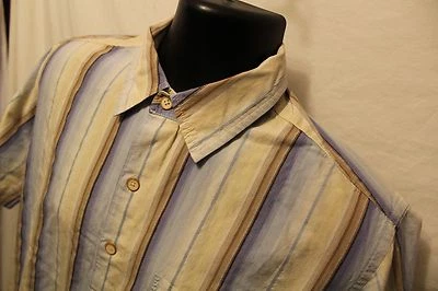 Pusser's West Indies Mens Camp Brown Stripe S/S Button Front Sz L Silk & Cotton - Image 1 of 3