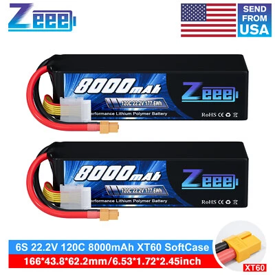 2x Zeee 6S LiPo Battery 8000mAh 22.2V 120C XT60 for RC Car Truck Desert Racer - Image 1 of 4