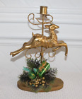 Gold Metal Deer Christmas Taper Candle Holder Wooden Base