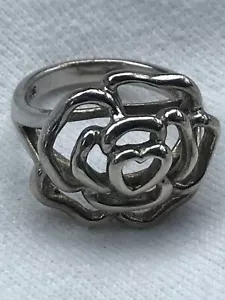 Estate Large 925 Marked Silver Open Slightly Dimensional Layered Flower Ring Siz - Picture 1 of 7