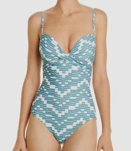 $135 Kate Spade Womens Blue Stretch Zig Zag Wave Twist One Piece Swimsuit Size S - Picture 1 of 2