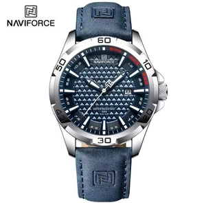 Men's Naviforce 45mm Blue Textured Date Dial Sport Watch 30 Meter WR Red Accent - Picture 1 of 6