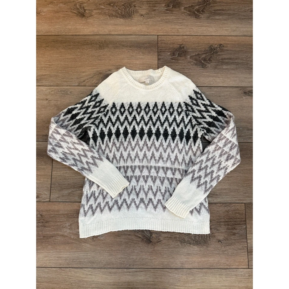 Suéter Ann Taylor Loft Fair Isle Talla Mediana Lana Mohair Tejido Pullover  Foto 1 de 4