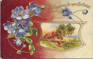 POSTCARD-1910 ALL HAPPINESS FOR YOUR BIRTDAY/PURPLE VIOLETS/EMBOSSED - Picture 1 of 2