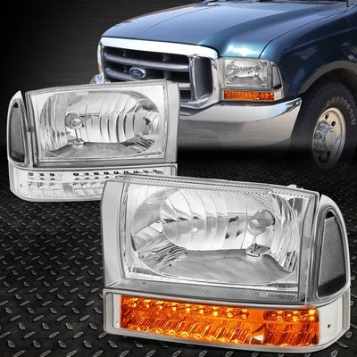PARA FORD SUPER DUTY 1999-2004 PAR FAROS CROMADOS/CLAROS + LUCES INTERMITENTES LED Foto 1 de 4