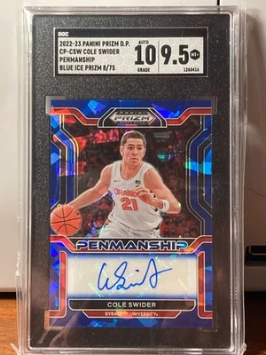 2022 Cole Swider Auto Penmanship /75  Blue Ice SGC Auto 10 /9.5 Amazing card🔥🔥 - Image 1 of 2