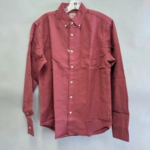 J Crew Hombre Elástico Oxford Tela Prenda Tinte Camisa Desteñida Borgoña Talla Mediana - Imagen 1 de 12