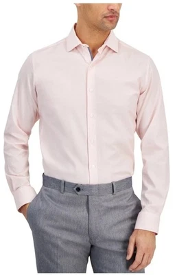 Camisa de vestir ajustada Bar III para hombre mediana 15-15,5 manga larga rosa mezcla de algodón Foto 1 de 4