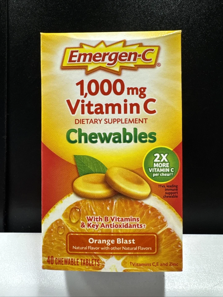 Explosão de laranja de vitamina C Emergen-C 1000mg! Suplemento dietético 40 comprimidos mastigáveis - Imagem 1 de 4