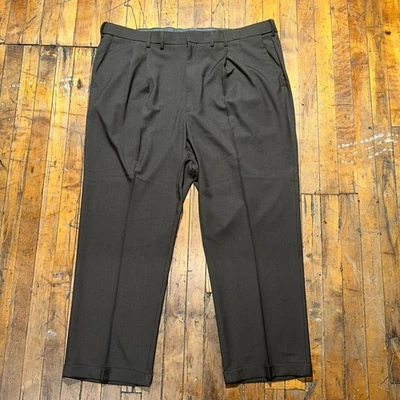 Men's Dress Pants 46x30 Brown Pleated Straight Leg Regular Fit Slash Pocket - Image 1 of 4