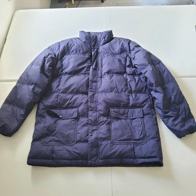 LL Bean Down Jacket Mens 2XL Tall Purple Puffer Parka Zip Snap Hood Winter - Image 1 of 4