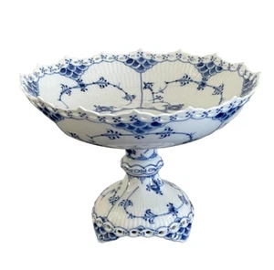 Royal Copenhagen Porcelain Blue Fluted Full Lace Cake Dish Compote #1020 - Picture 1 of 8