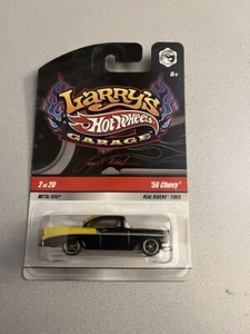 2008 Hot Wheels Larry’s Garage Black And Yellow 56 Chevy W/ Real Riders 2/20 - Picture 1 of 2