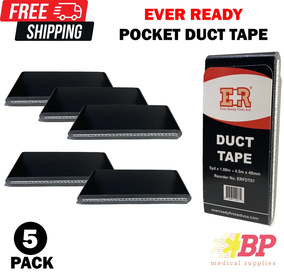 EVER READY FIRST AID Ever Ready Flat Solid Pocket-Size Duct Tape 1.88" x 5yd Black - 5 Pack