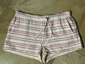 loft lou grey women’s medium white dot stripe print Cotton tie front shorts XX - Picture 1 of 6