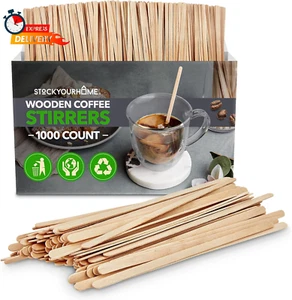 1000 Count Wooden Coffee Stir Sticks, Bulk Wood Stirrers for Coffee and Tea, Dis - Picture 1 of 12