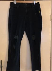 Bettina Liano Designer Size 14 Dark Navy Cotton Blend Long Distressed Jeans - Picture 1 of 9