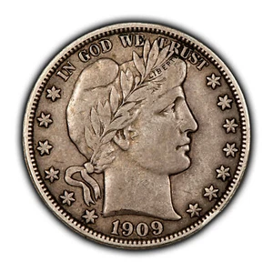1909 50c Barber Silver Half Dollar - PQ XF Coin - SKU-H3032 - Picture 1 of 4