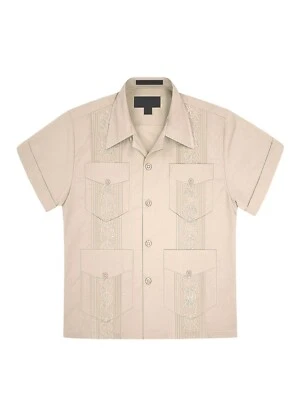 Boys Junior Guayabera Cuban Short Sleeve Embroidered 4 Pocket Shirt KID-OMEGA - Image 1 of 2