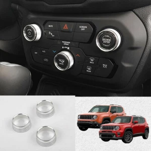 For Jeep 2018-2020 Renegade Silver Interior AC Switch Trim Ring Knob Covers 3PCS - Picture 1 of 6