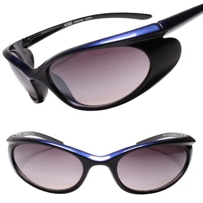 Gafas de sol aerodinámicas envolventes estrechas estilo de vida activo protector deportivo azul y negro Foto 1 de 3