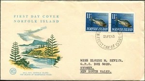 1963 Norfolk Island 11d Pair Fish Definitive Addressed WCS FDC, VGC - Bild 1 von 1