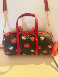 Juicy Couture Sweet Juicy Mini Barrel Bag crossbody Strawberry Coin Pouch BLACK - Picture 1 of 7