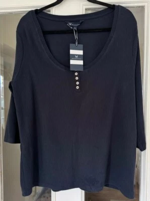 BNWT CREW CLOTHING HARRIE NAVY BLUE SCOOP NECK RIBBED COTTON MIX TOP - SIZE 18!! - Image 1 of 4