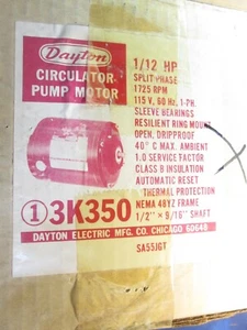 Dayton 1/12 HP 1725 RPM 115 Volt 1/2" Shaft 48YZ Circulator Pump Motor - Picture 1 of 4