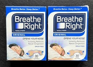 ๐ LOT OF 2 Breathe Right Nasal Strips 30ct Large Tan โจ Opens Nose Drug-Free - Picture 1 of 3