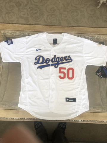Mookie Betts NEW Jersey Mens Large White World Series Patch Los Angeles Dodgers Cover