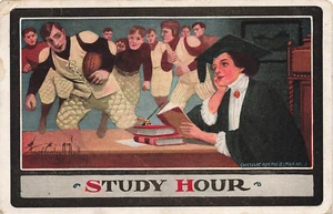 COLLEGE WOMAN DREAMS OF ATHLETES STUDY HOUR A/S FRANK O'NEILL POSTCARD 061724 T - Picture 1 of 2