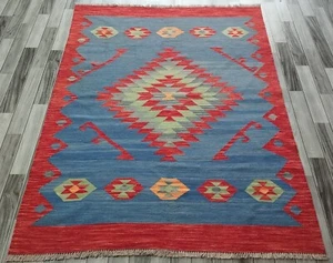 Modern Handmade Afghan/Turkish Kilim Rug, Aztec Wool Area Rug, Size 210x149 CM - Picture 1 of 6