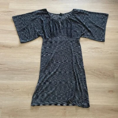 INC International Concepts Silk Blend Boho Mid-2000s Black and Silver Dress LARG - Image 1 of 4