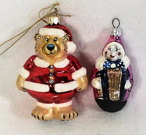 2 Vintage Glass Christmas Ornaments Made in Poland Teddy Bear Santa Clown - Picture 1 of 5