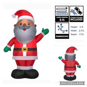 🎄 Gemmy 4’ African American Black Santa Airblown Inflatable 🌟 💯Authentic - Picture 1 of 6