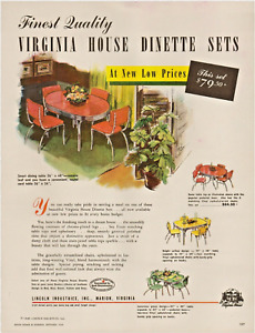 1949 Virginia House Dinette ensembles Lincoln Industries chaise de table vintage imprimée annonce